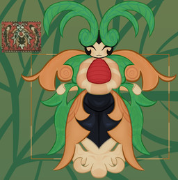 anthro belly big_breasts black_hair breasts clothed clothing eyelashes eyes_closed female hair leaf long_eyelashes navel partially_clothed plant short_hair simple_background slightly_chubby smile solo tentacles thick_thighs wide_hips higidu elemental_creature flora_fauna absurd_res hi_res