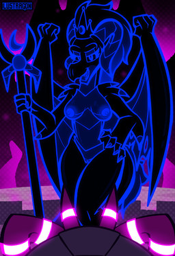 anthro areola black_body blue_body blue_fur breasts comic_panel crown duo female fur genitals glowing glowing_body glowing_horn glowing_outline hair headgear horn looking_at_viewer male male/female nipples nude open_mouth queen royalty solo_focus staff tail vulva wings lustragon mythology dark_queen_(iestraig) obsidian_(iestragon) demon demon_dragon dragon mythological_creature mythological_scalie scalie absurd_res digital_media_(artwork) hi_res