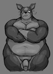 angry anthro balls belly biceps big_balls big_belly circumcised circumcision_scar crossed_arms disgust ellipsis flaccid genital_scar genitals grey_background hair humanoid_genitalia humanoid_penis looking_at_viewer male moobs muscular nude overweight overweight_anthro overweight_male penis question_mark scar simple_background solo thick_thighs v-cut locitony jojo's_bizarre_adventure iggy_(jjba) canid canine canis domestic_dog mammal black_and_white digital_media_(artwork) greyscale hi_res monochrome