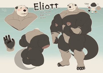 4_toes 5_fingers anthro areola barazoku biceps big_butt big_muscles big_pecs biped black_nose blue_background blush blush_lines butt claws closed_smile color_swatch deltoids eyebrows featureless_crotch feet finger_claws fingerless_(marking) fingerless_gloves_(marking) fingerpads fingers fur gloves_(marking) gradient_background grey_body grey_ears grey_eyebrows grey_fur huge_muscles huge_pecs humanoid_feet humanoid_hands hyper hyper_muscles imperial_unit looking_aside looking_at_viewer male male_anthro markings measurements mouth_closed multicolored_body multicolored_fur muscular muscular_anthro muscular_male navel nipple_piercing nipple_ring nipples nude nude_anthro nude_male number open_mouth pawpads pecs piercing pink_areola pink_nipples plantigrade pronouns ring_piercing simple_background smile smiling_at_viewer solo standing stated_height stated_species tail teeth text three-quarter_view toe_claws toeless_(marking) toes trapezius triceps whiskers white_background white_body white_claws white_finger_claws white_fur white_toe_claws yellow_eyes theor eliott_(theor) mammal mustelid otter sea_otter 2025 character_name dated digital_drawing_(artwork) digital_media_(artwork) english_text flat_colors hi_res model_sheet signature