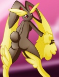 anthro big_ears butt female gradient_background pink_nose red_eyes simple_background solo c0sm0 nintendo pokemon generation_4_pokemon lagomorph lopunny mammal pokemon_(species)