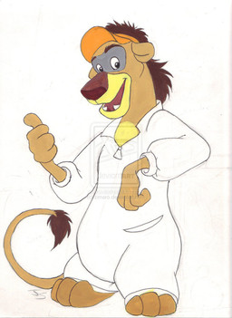 3_toes 4_fingers anthro biped black_eyes brown_hair clothed clothing feet fingers fully_clothed fur gesture hair hand_gesture hat headgear headwear jumpsuit looking_at_viewer male open_mouth open_smile simple_background smile solo standing tail tail_tuft tan_body tan_fur thumbs_up toes toony tuft visor_cap white_background zimaro disney talespin wildcat_(talespin) felid lion mammal pantherine watermark