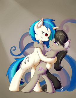 2014 black_hair blue_hair blush close couple cutie_mark duo ear_fluff equine fearingfun female friendship_is_magic hair horn horse hug mammal my_little_pony octavia_(mlp) pony purple_eyes red_eyes two_tone_hair unicorn vinyl_scratch_(mlp)
Rating: Safe
Score: 14
User: 2DUK
Date: January 27, 2014