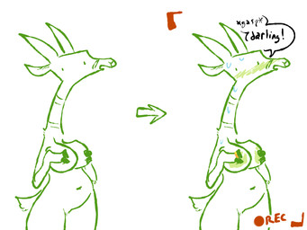 anthro areola big_breasts blush bodily_fluids breasts camera_view female holding_breast horn long_neck navel nude open_mouth ring_(jewelry) simple_background solo standing sweat text white_background the_weaver the_weaver_(character) antelope bovid mammal 4:3 digital_drawing_(artwork) digital_media_(artwork) english_text