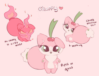 cherry chibi female feral food fruit fur pink_body pink_fur plant semi-anthro solo text clockstops3am conditional_dnp cherry_(labbit) canid canine fox mammal english_text hi_res pink_theme