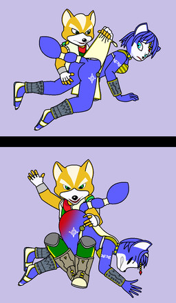 anthro bent_over bent_over_knee blue_body blue_eyes blue_fur blue_hair boots bottomwear bottomwear_aside butt butt_slap clothed clothing clothing_aside clothing_lift dominant dominant_male eyes_closed female footwear fur gem green_eyes hair humanoid_hands jewelry loincloth loincloth_aside loincloth_lift male male/female no_underwear on_lap pain pinned punishment reddened_butt restrained_legs shoes slap spank_marks spanked_butt spanking submissive submissive_female tail tattoo tribal tribal_tattoo 951oemorafla nintendo star_fox fox_mccloud krystal_(star_fox) alien canid canine cerinian fox mammal true_fox 2015 comic hi_res