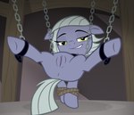 anus bdsm belt bondage bound chain female feral genitals green_eyes grey_body looking_at_viewer on_model pussy smile solo earth_pony_colds friendship_is_magic hasbro my_little_pony limestone_pie_(mlp) earth_pony equid equine horse mammal pony hi_res