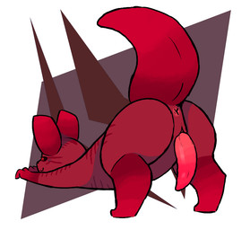 anus butt cat_stretch genitals looking_at_viewer male markings penis pink_penis presenting presenting_hindquarters red_body red_eyes simple_background smug solo coppermonoxide rain_world videocult fan_character slugcat