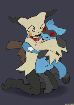 3_toes ambiguous_gender anthro biped blue_body blue_tail butt collar collar_only duo feet female hug kneeling nude nude_anthro nude_female one_eye_closed simple_background smile spiral spiral_eyes standing tail toes yellow_body sealer4258 nintendo pokemon mimi_(sealer4258) generation_4_pokemon generation_7_pokemon mimikyu pokemon_(species) riolu 2025 absurd_res digital_drawing_(artwork) digital_media_(artwork) hi_res