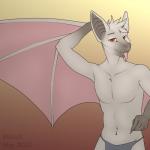 anthro bottomwear clothing front_view loincloth looking_at_viewer male membrane_(anatomy) membranous_wings navel red_eyes solo standing tongue tongue_out view wings yellow_sclera biscuits_(artist) ulthar bat mammal 1:1 hi_res