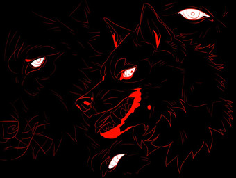 ambiguous_gender cheek_tuft facial_tuft fangs feral front_view looking_at_viewer neck_tuft open_mouth solo teeth three-quarter_view tongue tuft unsigned whiskers justkiddinb canid mammal red_theme sketch_page