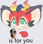 big_ears blush blush_lines cheek_spikes closed_smile facial_spikes fangs feral fire flaming_horn gesture green_eyes gun hand_gesture handpaw holding_gun holding_object holding_ranged_weapon holding_weapon horn looking_at_viewer male mouth_closed multicolored_body multicolored_scales pawpads paws pointing pointing_at_object ranged_weapon red_body red_scales scales simple_background smile solo spikes spikes_(anatomy) teeth text weapon white_body white_scales young young_feral young_male halvitty league_of_legends mythology riot_games tencent smolder_(lol) dragon imperial_dragon_(lol) mythological_creature mythological_scalie scalie english_text reaction_image