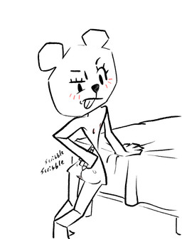 anthro bed black_nose blush blush_lines butt drawn_over eyebrows eyelashes female flat_body flat_chested furniture genitals looking_back nipples paper pencil_(object) simple_eyes solo sound_effects tongue vulva white_body young half_dime cartoon_network the_amazing_world_of_gumball teri_(tawog) bear mammal paper_creature absurd_res hi_res