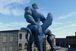 anthro big_muscles big_pecs big_penis black_body black_fur blue_body blue_eyes blue_scales blue_skin blue_sky blush building duo extreme_size_difference fur genitals green_cap hand_on_leg hand_on_penis huge_muscles huge_pecs huge_penis hyper hyper_genitalia hyper_penis looking_at_another looking_at_genitalia looking_at_partner looking_at_penis macro male male/male micro_on_penis muscular muscular_anthro muscular_male nude pecs penis scales sitting_on_building size_difference sky street_lamp tail white_body white_fur albalbalb petruz_(copyright) cobalt_(rtzero) lizard_(petruz) canid canine canis lizard mammal reptile scalie wolf 2023 3:2 3d_(artwork) digital_media_(artwork) hi_res