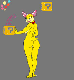 ?_block accessory anthro block blue_eyes bow_ribbon breasts butt feet female hair_accessory hair_bow hair_ribbon item_box jewelry necklace non-mammal_breasts presenting presenting_hindquarters ribbons solo kurosilverfang mario_bros nintendo koopaling mario wendy_o._koopa dragon_koopa koopa scalie 2018 hi_res
