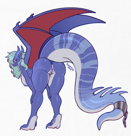 accessory anthro anus areola bangs big_breasts big_butt blue_anus blue_body blue_claws blue_eyes blue_horn blue_nipples blue_vulva bodily_fluids breasts butt claws ear_piercing female freckled_face freckles furgonomics genital_fluids genitals glistening glistening_body green_hair grey_body hair hanging_breasts horn jewelry long_hair looking_back membrane_(anatomy) membranous_wings nipples non-mammal_breasts non-mammal_hair non-mammal_nipples non-mammal_vulva piercing rear_view simple_background smile smug solo standing tail tail_accessory tail_bracelet tail_jewelry thick_tail thick_thighs vaginal_fluid_string vaginal_fluids vulva white_background wings superrravi mythology dragon mythological_creature mythological_scalie scalie 2025 colored digital_drawing_(artwork) digital_media_(artwork) hi_res