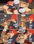 2016 anthro bodily_fluids bottomwear canid canine clothed clothing comic crying dialogue disney duo ellipsis english_text eyes_closed fennec_fox finnick_(zootopia) fox fur green_eyes hi_res holding_clothing holding_object hoodie lying male mammal midriff nick_wilde on_back pawpads profanity red_fox seth-iova shorts sitting snarling speech_bubble surprise tears teeth text topless topwear true_fox underwear zootopia