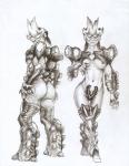 armor breasts butt claws ear_piercing female lips navel piercing solo khasdannyanlord capcom monster_hunter mythology dire_miralis dragon elder_dragon human mammal mythological_creature mythological_scalie scalie 2013 hi_res monochrome sketch