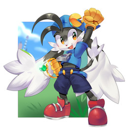 anthro baseball_cap black_body black_fur blue_bottomwear blue_clothing blue_shorts blue_sky bottomwear clothing cloud cowlick fangs floppy_ears footwear fur gloves gold_ring grass hair handwear hat headgear headwear logo male midriff orange_eyes outside plant raised_arm red_clothing red_footwear red_shoes shoes shorts sky solo sunny teeth white_body white_fur yellow_clothing yellow_gloves yellow_handwear zipper_jacket psibunny bandai_namco klonoa_(series) klonoa domestic_cat felid feline felis hybrid mammal hi_res