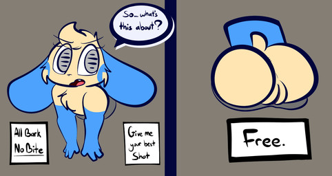 anthro anus blind butt dialogue disability female genitals nude public_use question_mark simple_background solo text through_wall vulva thefablednekos nintendo pokemon kelly_(thefablednekos) generation_3_pokemon minun pokemon_(species) 2017 digital_media_(artwork) english_text hi_res
