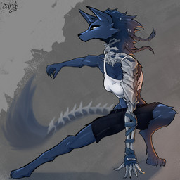 accessory athletic athletic_female bone bottomwear breasts clothing female hair_accessory paws shorts skeletal_hand topwear carrioncat canid canine canis mammal wolf 1:1 hi_res
