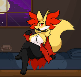 anthro bed big_breasts breasts female furniture heart_symbol inside moon night on_bed sitting sitting_on_bed solo tail tail_motion tailwag megadriver64 nintendo pokemon delphox generation_6_pokemon pokemon_(species) animated digital_media_(artwork) pixel_(artwork) pixel_animation