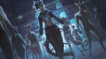 anthro antlers breasts clothed clothing detailed_background female horn looking_at_viewer night outside smile okithau canid canine canis deer domestic_dog hybrid mammal 16:9 widescreen