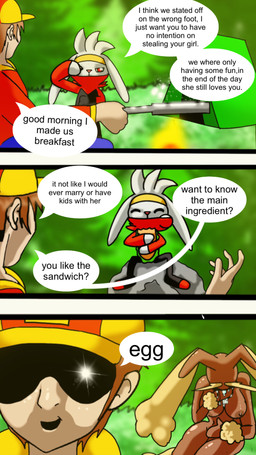 anthro bodily_fluids camp campfire camping_tent crying eating eating_food female group happy implied_cannibalism male nude nude_female obscured_eyes tears text pantyking nintendo pokemon generation_4_pokemon generation_8_pokemon human lopunny mammal pokemon_(species) raboot 9:16 comic english_text hi_res