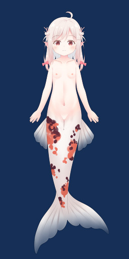 accessory bangs bare_shoulders breasts collarbone female fin grey_hair groin hair hair_accessory hair_between_eyes hair_ribbon head_fin loli long_hair looking_at_viewer membrane_(anatomy) monster_girl_(genre) navel nipples nude red_eyes ribbons sidelocks simple_background small_breasts smile solo split_form transparent_background webbed_hands young chabashira_ribbon aquatic merfolk absurd_res alpha_channel full-length_portrait hi_res portrait