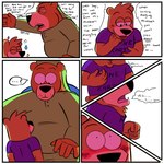 1:1 2021 anthro bear beargarbage black_nose blush boo-boo_bear brown_body clothing comic dialogue duo english_text eyes_closed hanna-barbera hat headgear headwear hi_res humanoid_hands jellystone_(hbo_max) male male/male mammal nightcap pajamas shirt slightly_chubby text topwear yogi_bear yogi_bear_(character)