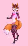 anthro balls blush chastity_cage chastity_device clothed clothing crossdressing femboy footwear genitals looking_at_viewer male socks solo toeless_footwear toeless_socks raven-ark luvini canid canine fox mammal absurd_res hi_res