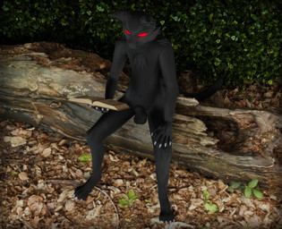 animal_genitalia anthro balls black_body black_fur book claws demonic forest fur genitals log male nude nude_male plant reading reading_book red_eyes sheath sitting solo tree white_claws wood tifris domestic_cat felid feline felis mammal 3d_(artwork) digital_media_(artwork) hi_res