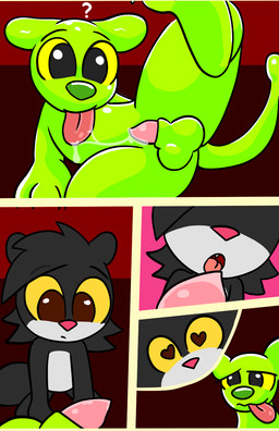 fellatio female feral male oral penile sex young conditional_dnp theyiff canid canine canis domestic_dog mammal mephitid skunk comic hi_res