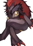 3_toes anthro anthrofied bedroom_eyes big_breasts bikini biped black_body black_fur black_hair black_highlights blue_eyes blush blush_lines breasts butt claws clothed clothed_anthro clothed_female clothing crossed_legs eye_markings feet female female_anthro front_view fur glistening glistening_bikini glistening_clothing glistening_swimwear gold_bikini grey_body grey_fur grin hair head_on_hand highlights_(coloring) kemono long_hair looking_at_viewer markings multicolored_hair narrowed_eyes neck_tuft pokemorph pupils red_claws red_hair red_inner_ear ruff seductive sharp_teeth simple_background sitting smile smiling_at_viewer smirk smirking_at_viewer snout solo swimwear teeth thick_thighs toe_claws toes tuft two-piece_swimsuit two_tone_hair white_background white_sclera wide_hips miao_jiangyou nintendo pokemon generation_5_pokemon pokemon_(species) zoroark 2025 absurd_res digital_media_(artwork) full-length_portrait hi_res portrait shaded