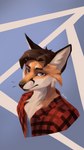 9:16 anthro canid canine clothed clothing fox ginger hair hi_res icon lesanix male mammal portrait red_hair shirt simple_background solo topwear