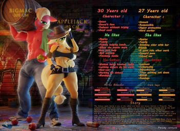 anthro boots breasts bulge character_bio chart clothed clothing cowboy_hat duo female footwear hat headgear headwear height_chart high_heeled_boots high_heels male male/female muscular muscular_anthro shoes text topless topless_male under_boob hooves-art friendship_is_magic hasbro my_little_pony applejack_(mlp) big_macintosh_(mlp) equid equine horse mammal pony 3d_(artwork) absurd_res blender_(artwork) digital_media_(artwork) english_text hi_res model_sheet