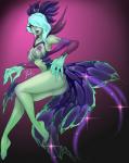 areola breasts exposed_breasts female ghostly glowing glowing_eyes lips monster_girl_(genre) mostly_nude nipples not_furry purple_lips solo sparkles xinaelle krobelus_the_death_prophet banshee humanoid 2016 absurd_res hi_res