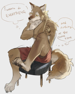 4_toes anthro athletic athletic_anthro athletic_male barefoot biped bottomwear brown_pawpads chair cheek_tuft claws clothed clothing countershade_face countershade_torso countershading dialogue digitigrade facial_tuft feet finger_claws fingers fluffy fluffy_tail fur furniture grey_claws half-closed_eyes hand_on_arm hand_on_own_arm inner_ear_fluff male multicolored_body multicolored_fur narrowed_eyes neck_tuft on_chair pawpads paws raised_leg shorts shorts_only simple_background sitting snout solo tail tan_body tan_fur text thought_bubble toe_claws toes topless tuft two_tone_body two_tone_fur whisker_spots white_background white_body white_fur yellow_eyes rcta_9 mood canid canine canis mammal wolf 2025 4:5 sketch warm_colors