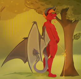 anthro bodily_fluids genital_fluids male marking_territory nude outside park peeing peeing_outside plant relieved solo tail tree urine watersports wings sunnybunny37 neopets shaald darigan_neopet gelert_(neopets) neopet_(species) hi_res