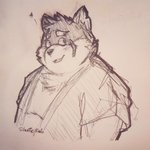 anthro clothing eyebrows heart_symbol male notched_ear overweight overweight_anthro overweight_male scar slightly_chubby smile solo thick_eyebrows tuft lentejota6 lifewonders tokyo_afterschool_summoners moritaka_(tas) canid canine canis domestic_dog mammal 1:1 hi_res