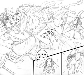 anthro bottomwear bovid_horn bovine_horn breasts butt chair cleavage clothed clothed_female clothed_humanoid clothing cow_horn dialogue female feral fur furniture hair horn markings mole_(marking) nipple_outline paper philtrum rear_view scut_tail short_tail skirt table tail tail_tuft text tuft whiskers arania the_cabin_in_the_woods_(arania) amanda_(tcitw) eveleen_(tcitw) suki_(tcitw) animal_humanoid bovid bovid_humanoid bovine bovine_humanoid cattle_humanoid felid girdled_lizard humanoid lagomorph leporid lion lizard mammal mammal_humanoid pantherine rabbit reptile scalie comic english_text greyscale hi_res monochrome
