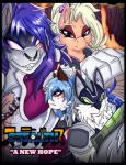 anthro asian_clothing blue_eyes blue_hair chinese_clothing clothing east_asian_clothing group hair kitsune_the_goddess_fox darkfang100 darkfangcomics stealth_the_series ragnar_silva starlight_the_pony canid canine fox mammal hi_res