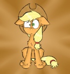 blonde_hair clothing cowboy_hat female freckles fur green_eyes hair hat headgear headwear o_o sitting solo ichibangravity friendship_is_magic hasbro my_little_pony applejack_(mlp) earth_pony equid equine horse mammal pony 2013