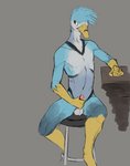 anthro balls beak blue_body erection feathers genitals hair humanoid_genitalia humanoid_penis male masturbation nude penile penile_masturbation penis simple_background solo asurii starbound nenwef anatid anseriform avian avian_(starbound) bird duck hi_res sketch