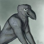 anthro beak feathers fluffy leaning_on_table male muscular smile smiling_at_viewer tail text xcoreus avian bird corvid corvus_(genus) crow oscine passerine 1:1 absurd_res detailed digital_media_(artwork) english_text hi_res shaded signature