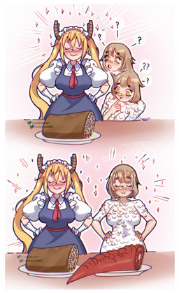 accessory big_eyes biped blonde_hair blue_clothing blue_dress blush blush_lines bone border breasts clothed clothing cooked_food countertop curved_horn disembodied_head disembodied_tail dress duo eyebrows eyes_closed feathers featureless_breasts female finger_to_mouth flowing_hair food food_on_plate front_view gloves hair hands_on_hips handwear happy horn long_hair looking_at_another looking_down maid_headdress maid_uniform meat necktie nude open_mouth plate purple_flesh question_mark questioning radial_lines red_body red_scales scales short_hair side_by_side simple_background smile standing star_(symbol) tail tapering_tail thick_eyebrows thick_tail topwear twintails_(hairstyle) uniform white_background white_body white_border white_clothing white_feathers white_gloves white_handwear white_topwear wide_hips yellow_eyes chommich delicious_in_dungeon miss_kobayashi's_dragon_maid mythology falin_touden tohru_(dragon_maid) animal_humanoid dragon dragon_humanoid humanoid mythological_creature mythological_scalie scalie 2024 cel_shading colored digital_drawing_(artwork) digital_media_(artwork) hi_res shaded signature watermark