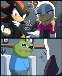 anthro bodily_fluids breasts cleavage clothed clothing crying dialogue female genital_fluids group humor male male_peeing peeing tears text urinal urine flowerpigeon73 nice_cock_bro sega sonic_the_hedgehog_(series) were_you_frying_chicken_in_there pepe_the_frog rouge_the_bat shadow_the_hedgehog amphibian bat eulipotyphlan frog hedgehog mammal 2020 comic english_text hi_res meme