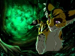 ambiguous_gender detailed_background fantasy feral forest glowing light mystery nature outside plant solo tree fantasyisland yunaki felid feline mammal serval