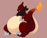 2022 alex_charmeleon anthro belly big_belly biped black_kerchief black_neckerchief charmeleon claws digital_drawing_(artwork) digital_media_(artwork) eyes_closed fan_character fangs feet finger_claws fire flaming_tail generation_1_pokemon hand_on_belly hi_res kerchief long_tail male multicolored_body neckerchief nintendo obese obese_anthro obese_male open_mouth open_smile overweight overweight_anthro overweight_male pokemon pokemon_(species) red_body reptile scalie semi-anthro simple_background sitting smile solo tail tan_background tan_belly tan_body teeth three-quarter_view toe_claws two_tone_body xeniyy