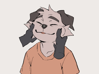 ambiguous_gender anthro blep claws clothed clothing disembodied_hand duo eyebrows eyes_closed fingers floppy_ears fur male shirt tongue tongue_out topwear hemuchang shin_(hemuchang) canid canine canis domestic_dog mammal 2d_animation animated animated_gif frame_by_frame hi_res short_playtime